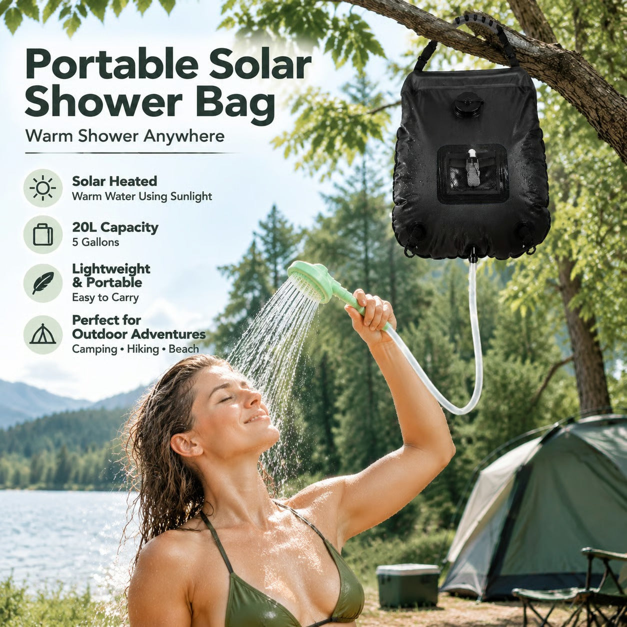 Solar Camping Shower Bag – 5 Gal/20L Portable Outdoor Shower