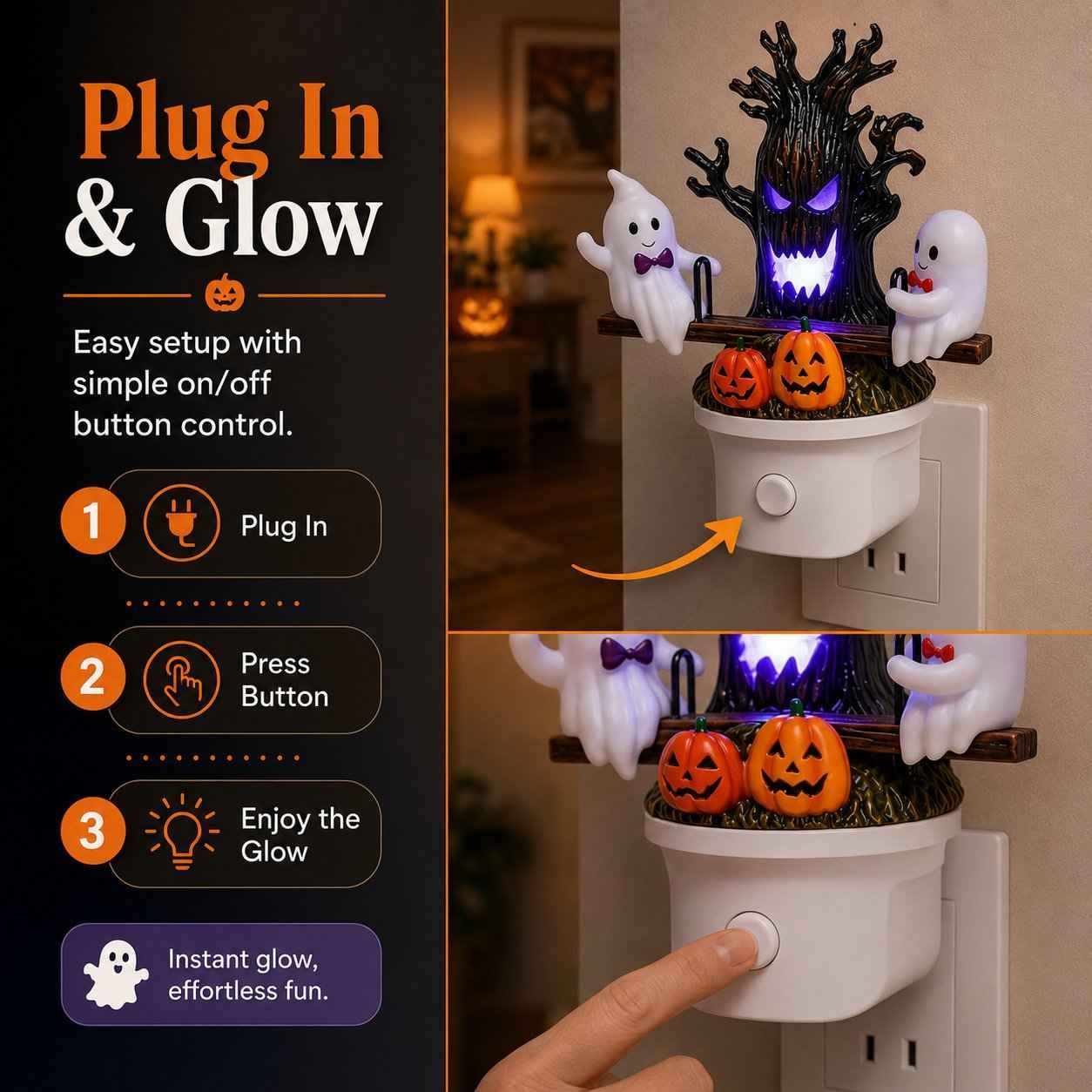 Animated Seesaw Ghost LED Night Light – USB Plug-In, Cute Spooky Glow