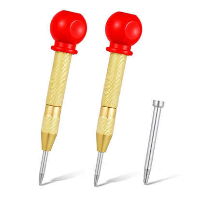 2-Pack Automatic Center Punch – 5" Spring-Loaded Brass Tool for Metal, Wood & Glass