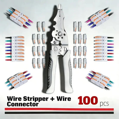 Quick-Lever Wire Connector Kit with Wire Stripper – 24-12 AWG, 50/100 Pcs
