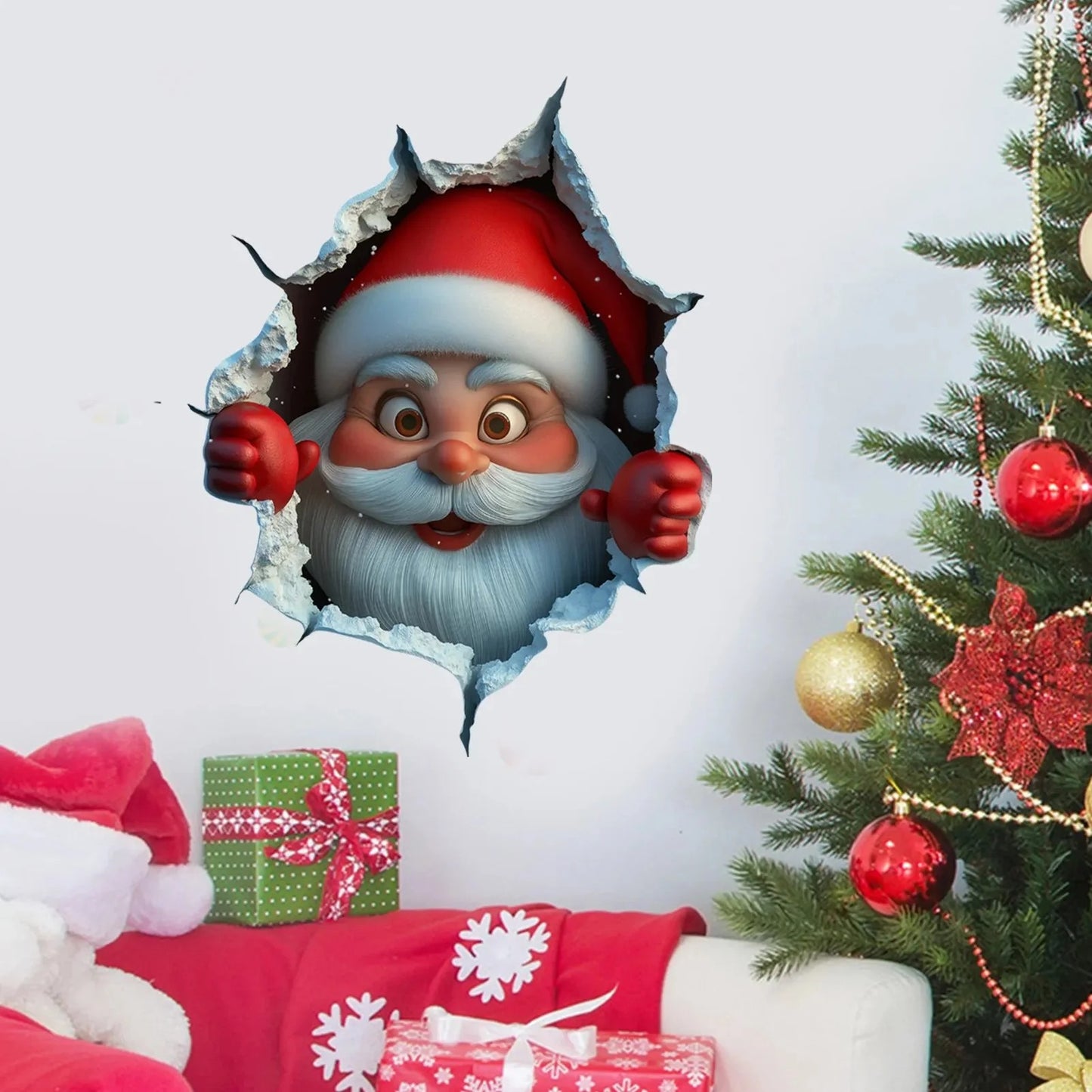Festive Decor 2-Piece Santa Face Vinyl Stickers