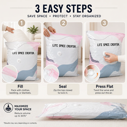 No-Pump Vacuum Storage Bags – 2 Sizes, Instant Space-Saving Compression
