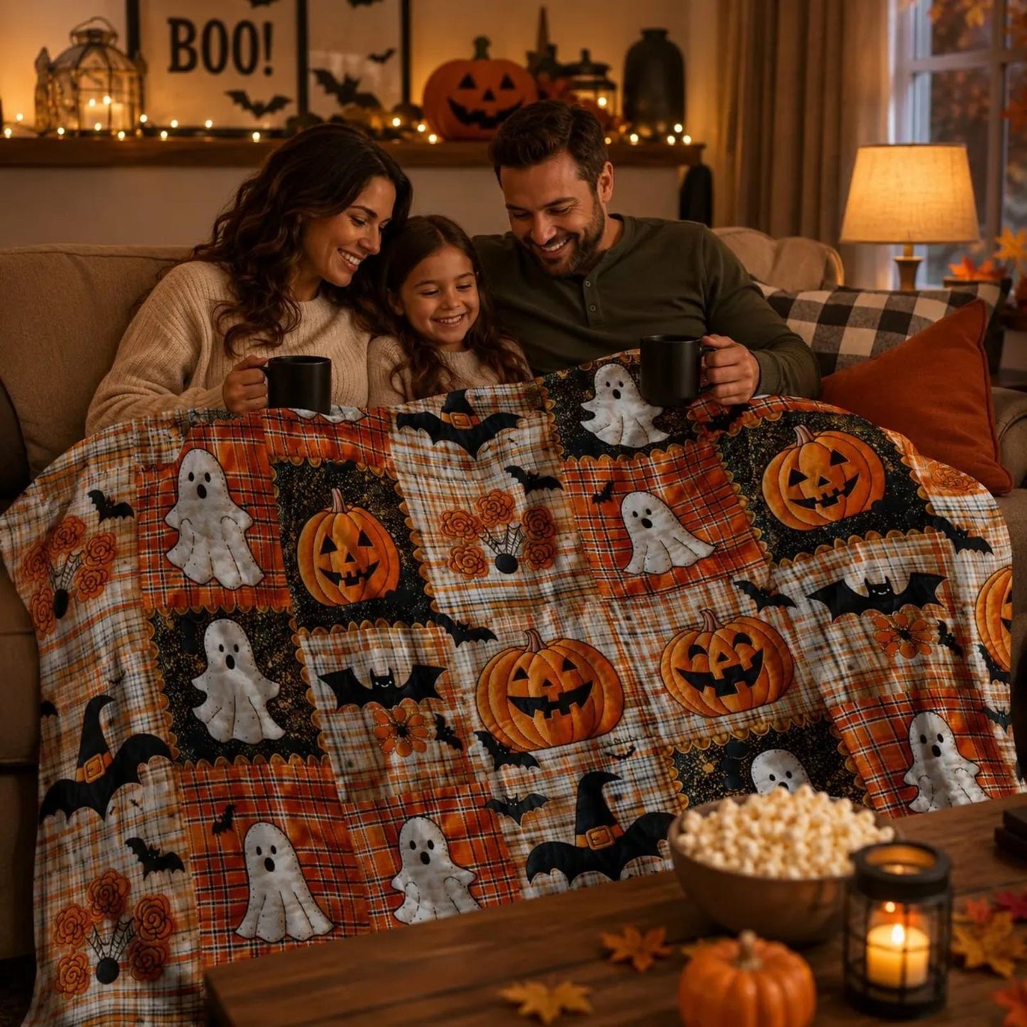 Halloween Patchwork Flannel Blanket – Soft Warm Throw, 5 Sizes