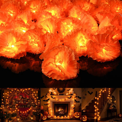 Halloween Marigold LED Garland Lights – 20/40 LEDs, Remote & Steady-On Options