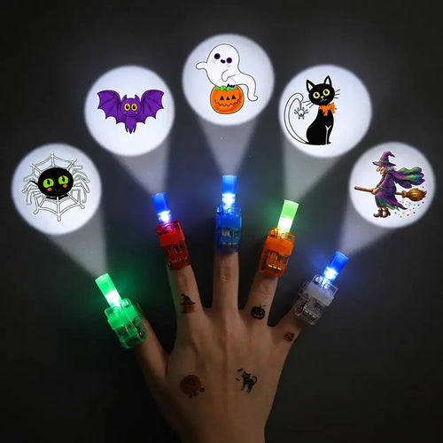 Halloween Finger Projector Rings – 8 Spooky Patterns, 24-Pack LED Party Favors