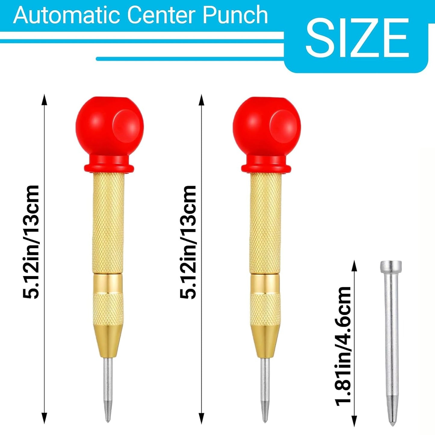 2-Pack Automatic Center Punch – 5" Spring-Loaded Brass Tool for Metal, Wood & Glass