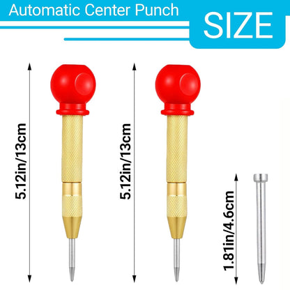 2-Pack Automatic Center Punch – 5" Spring-Loaded Brass Tool for Metal, Wood & Glass