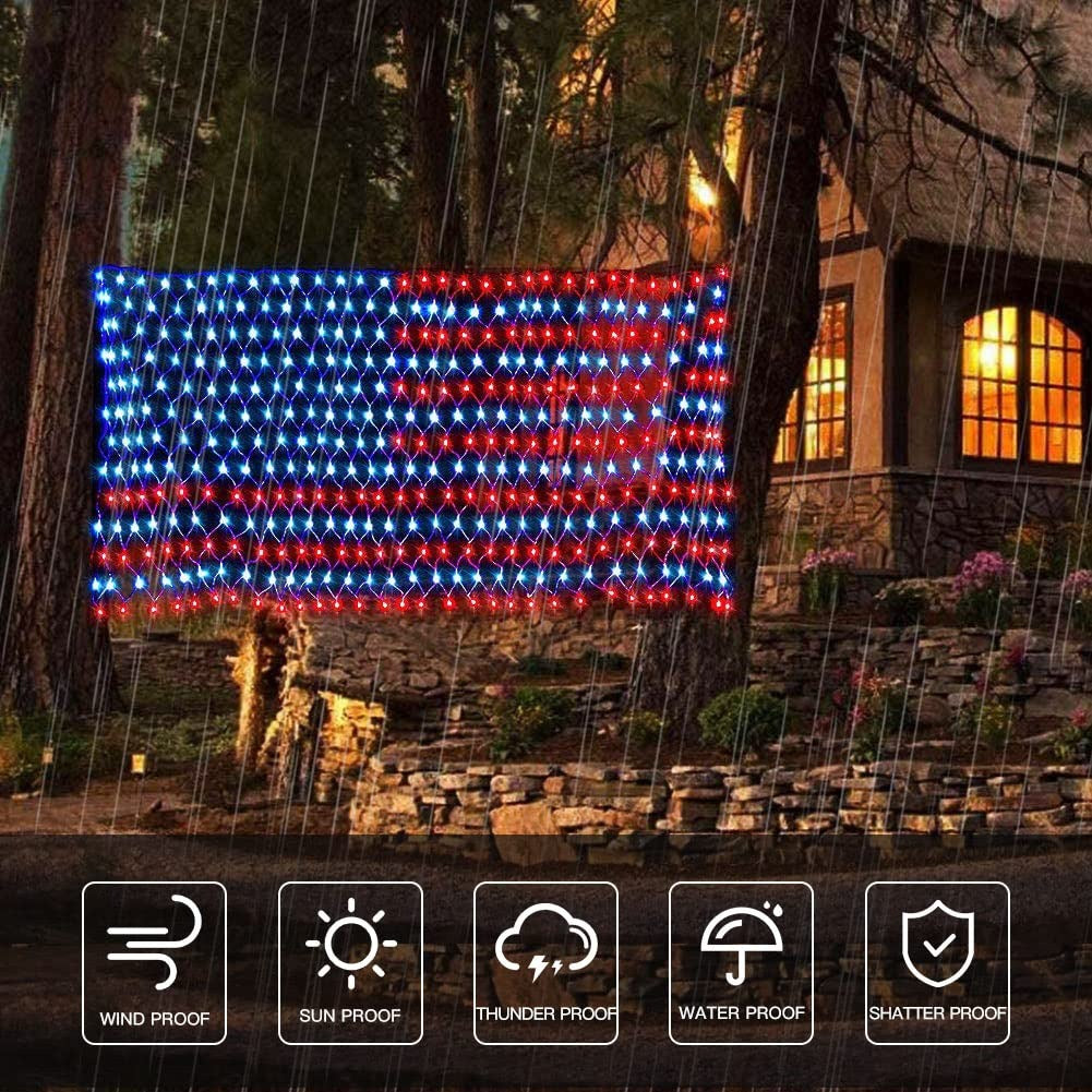 Solar American Flag Net Lights – 6.5ft Super Bright Waterproof Patriotic Decor