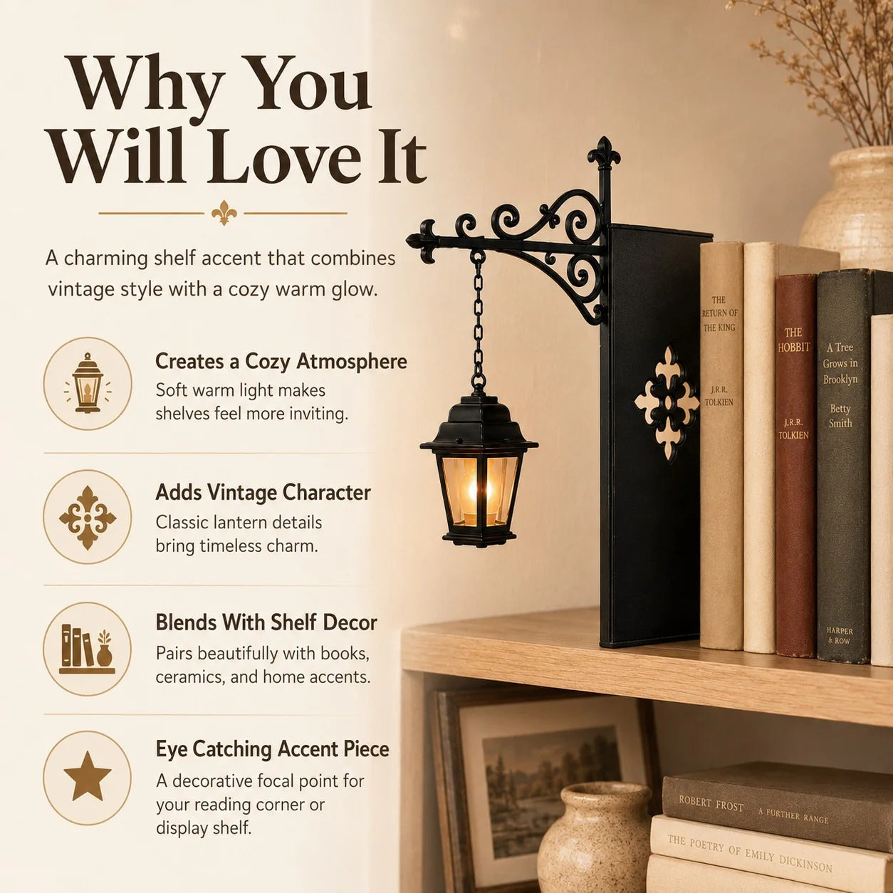 Enchanted Library Lantern – 4 Designs, Warm LED Bookshelf Décor Light