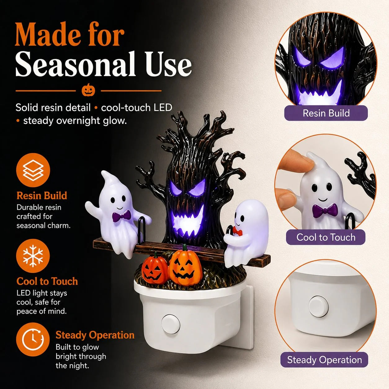Animated Seesaw Ghost LED Night Light – USB Plug-In, Cute Spooky Glow