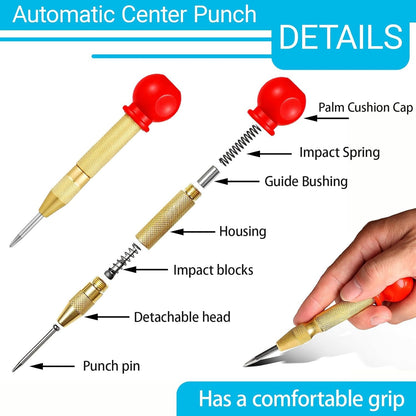 2-Pack Automatic Center Punch – 5" Spring-Loaded Brass Tool for Metal, Wood & Glass