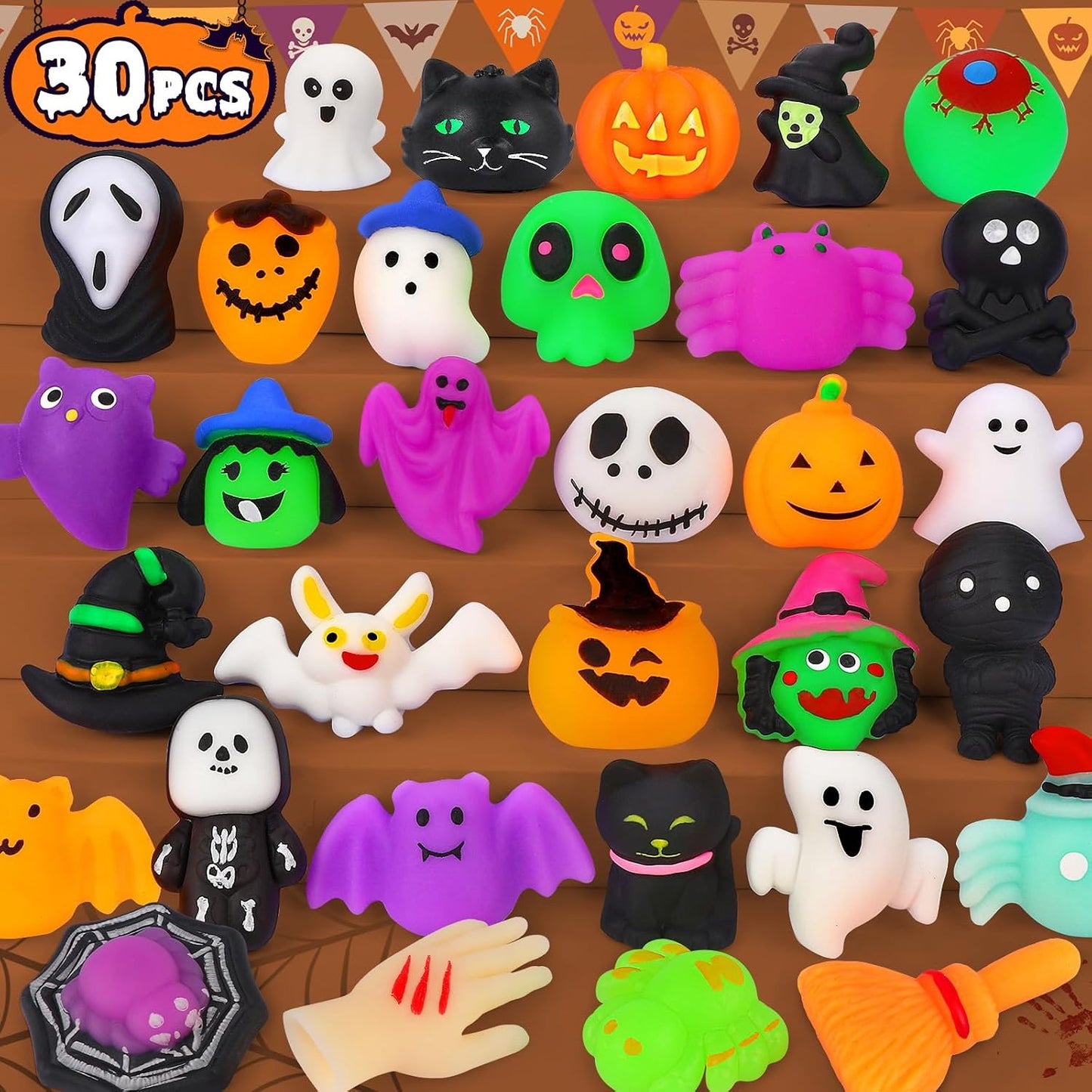 Halloween Mochi Squishy Toys – 24/30 Pack, Soft Squeeze Party Favors for Kids