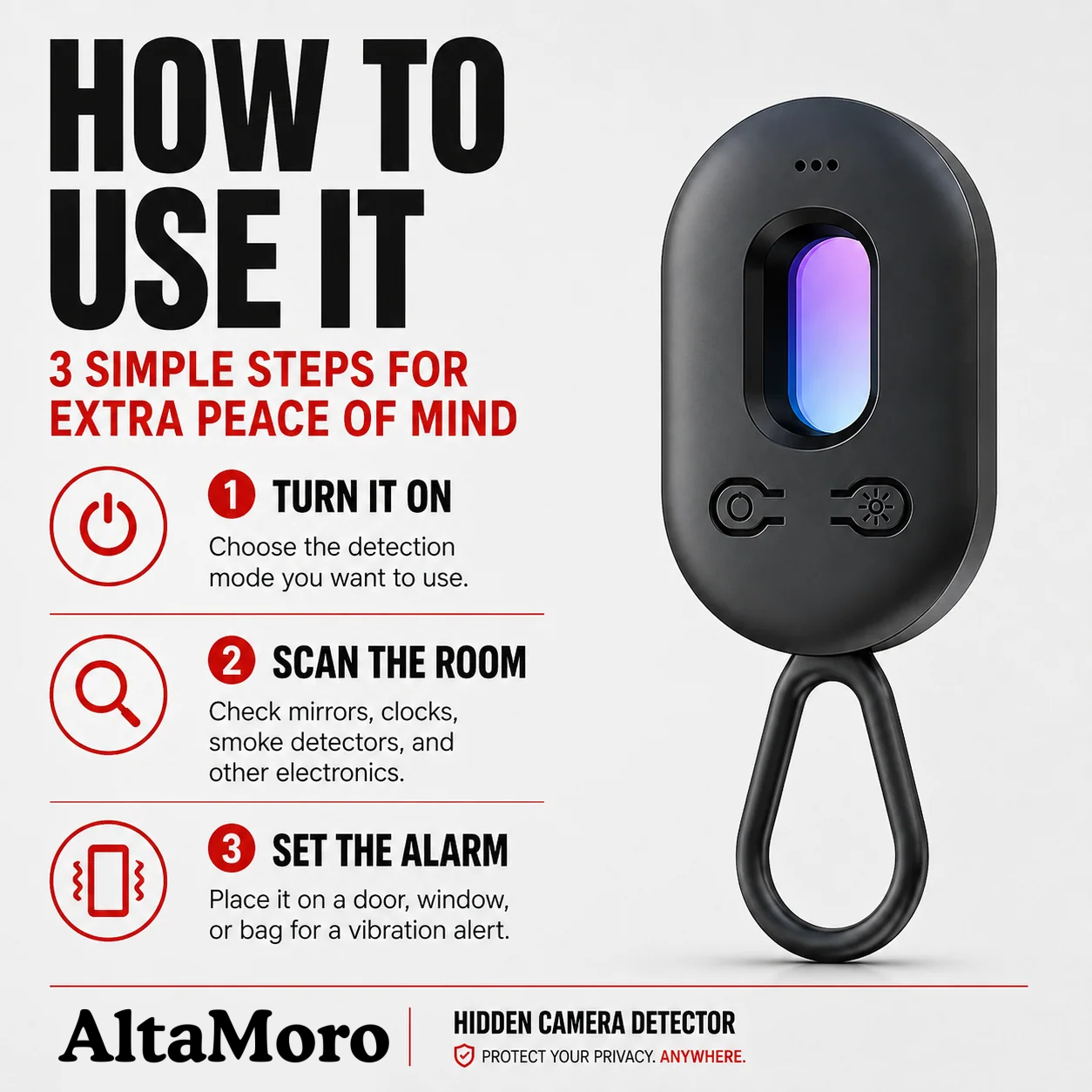 4-in-1 Hidden Camera & GPS Tracker Detector with Vibration Door Alarm – 30H Battery