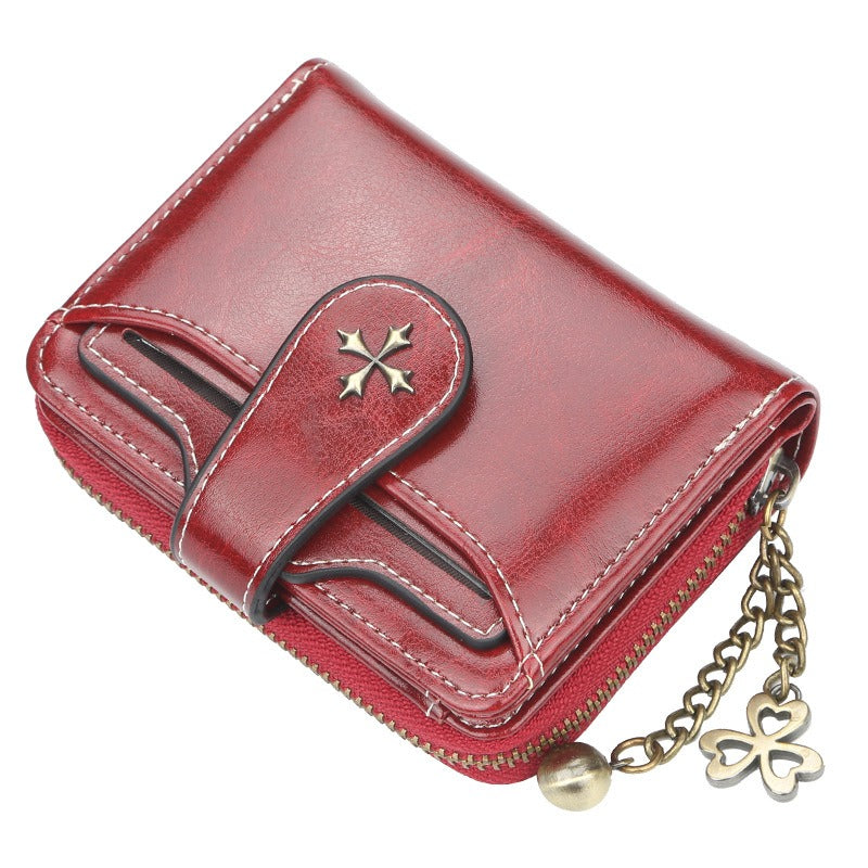 Vintage Goth Mini Leather Wallet for Women – Zip Bifold Coin Purse