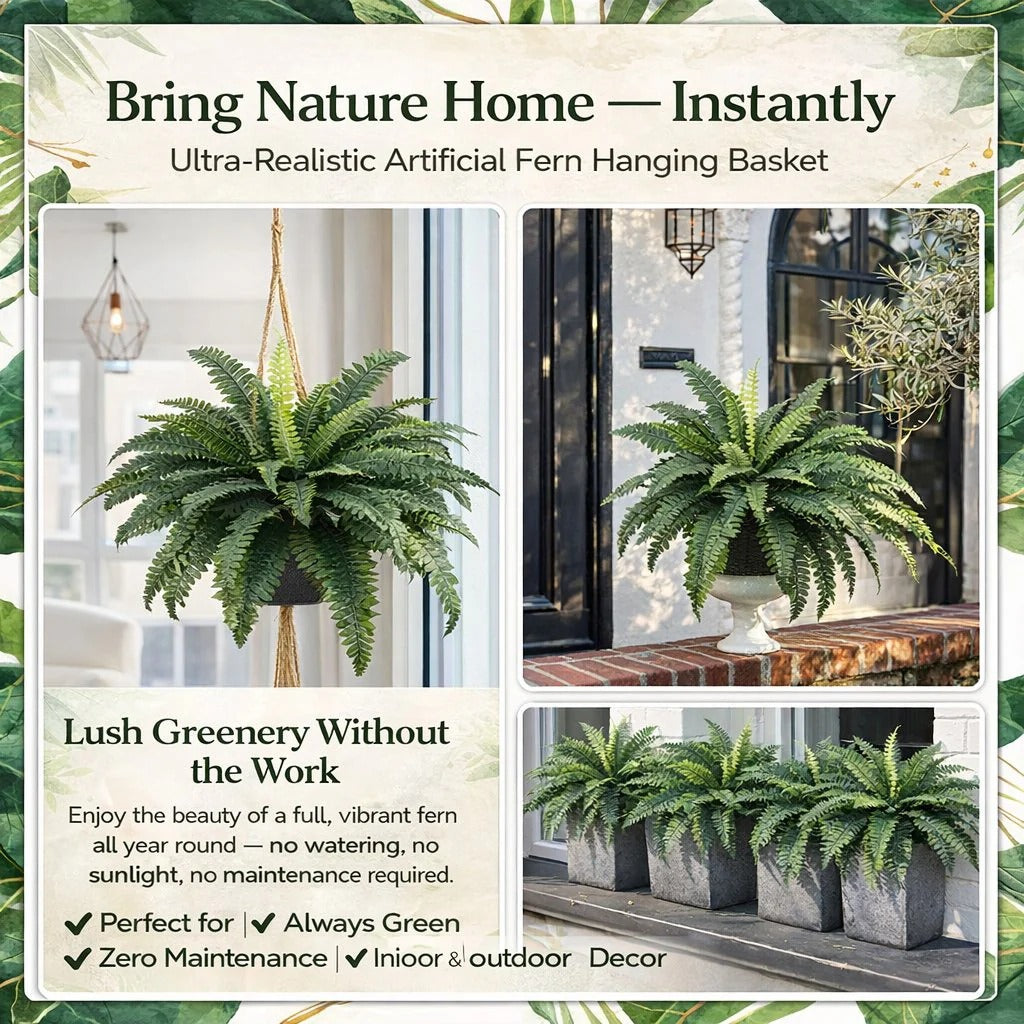 Artificial Hanging Fern Basket – Lush Home & Porch Decor