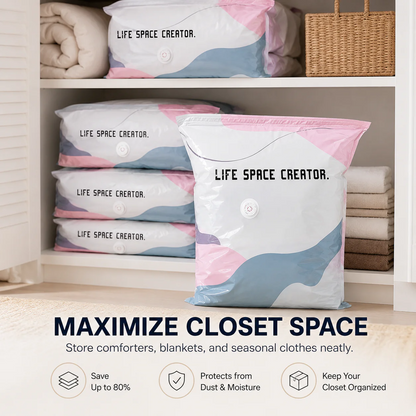 No-Pump Vacuum Storage Bags – 2 Sizes, Instant Space-Saving Compression