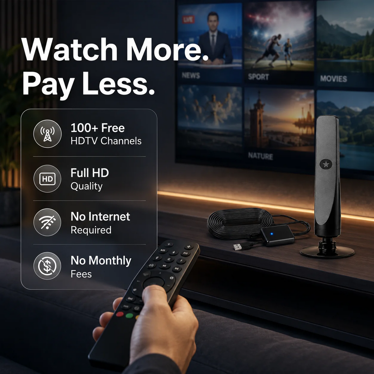 2026 Wave-Beam HD TV Antenna – Free 8K/4K Channels, No Subscription