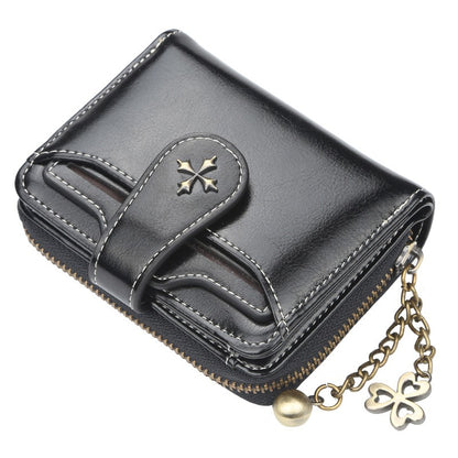 Vintage Goth Mini Leather Wallet for Women – Zip Bifold Coin Purse