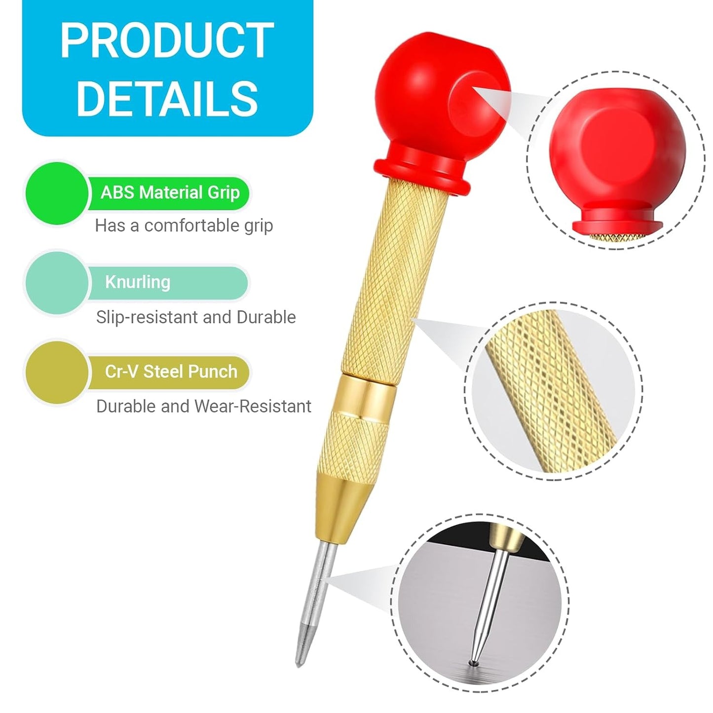 2-Pack Automatic Center Punch – 5" Spring-Loaded Brass Tool for Metal, Wood & Glass