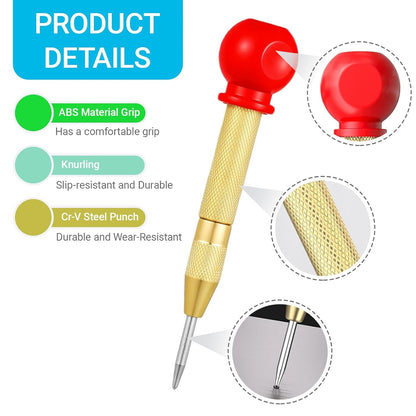 2-Pack Automatic Center Punch – 5" Spring-Loaded Brass Tool for Metal, Wood & Glass
