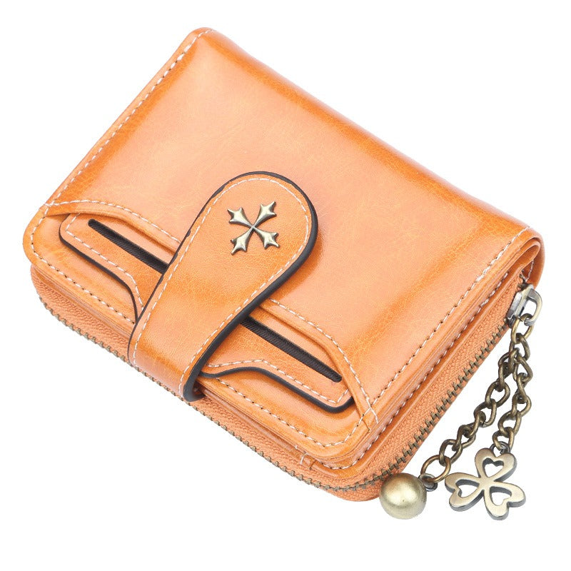 Vintage Goth Mini Leather Wallet for Women – Zip Bifold Coin Purse