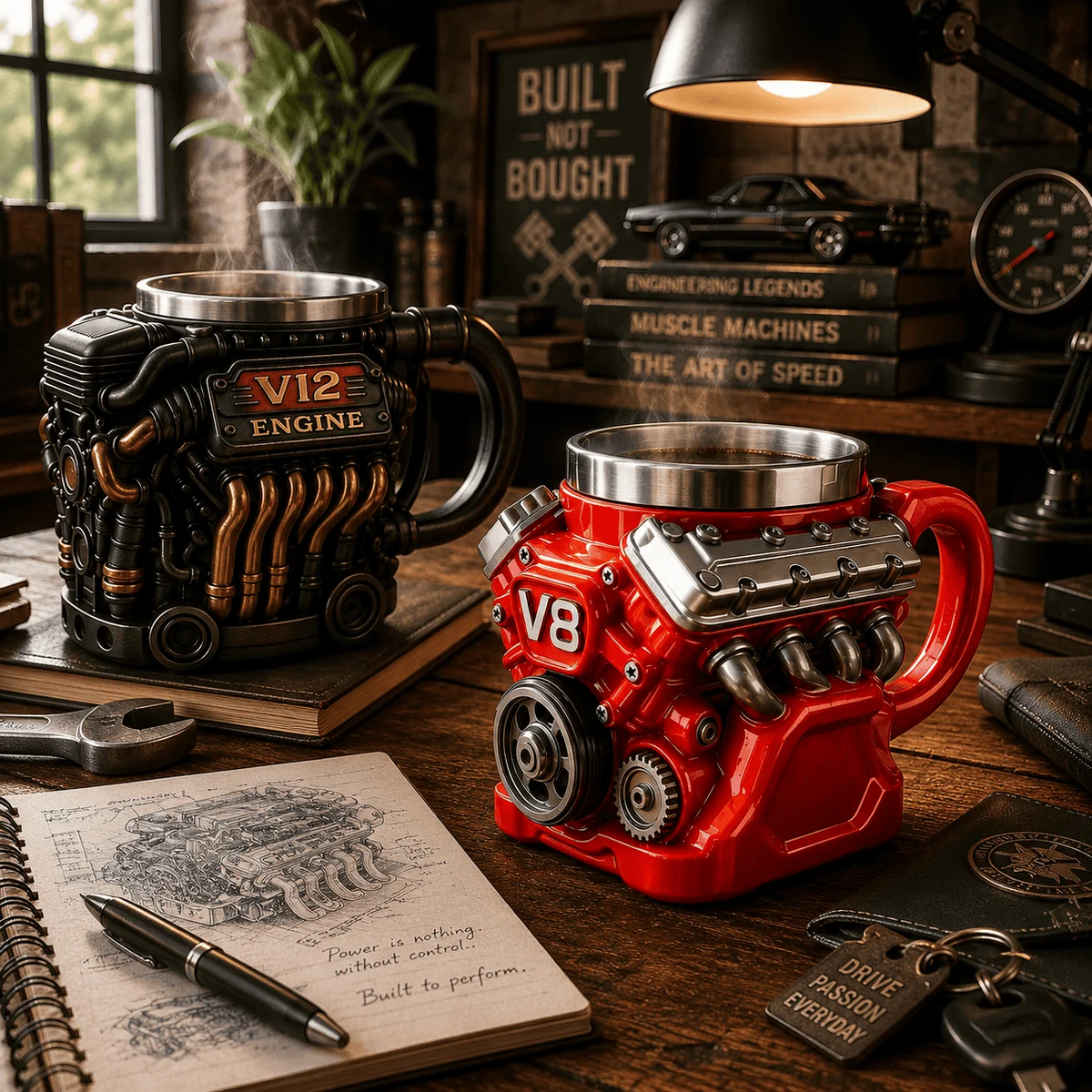 V6/V8 3D Engine Stainless Steel Mug — Rev Up Your Morning