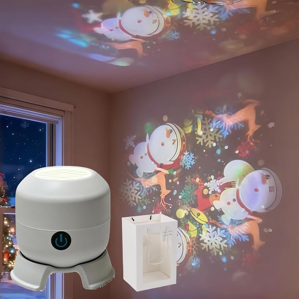 360° Rotating Ocean & Snowflake Projector – 4-Theme LED Aurora Light, USB Rechargeable