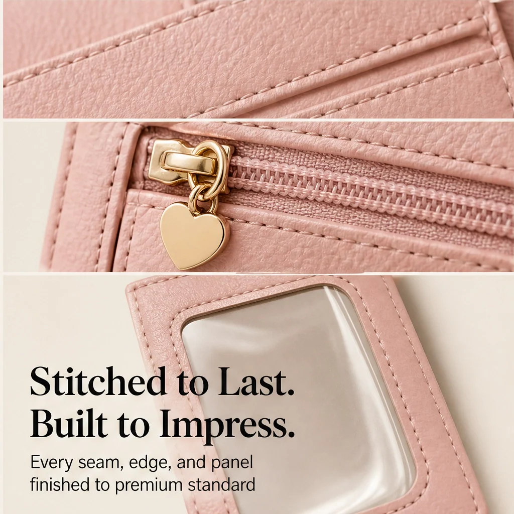 Women's Slim Tri-Fold RFID Wallet – Zip Pocket, Keychain