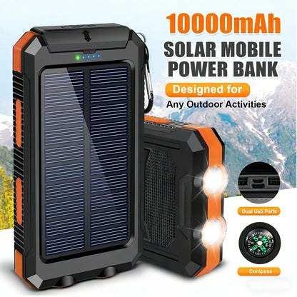 10000mAh Solar Power Bank with Flashlight & Dual USB Charging