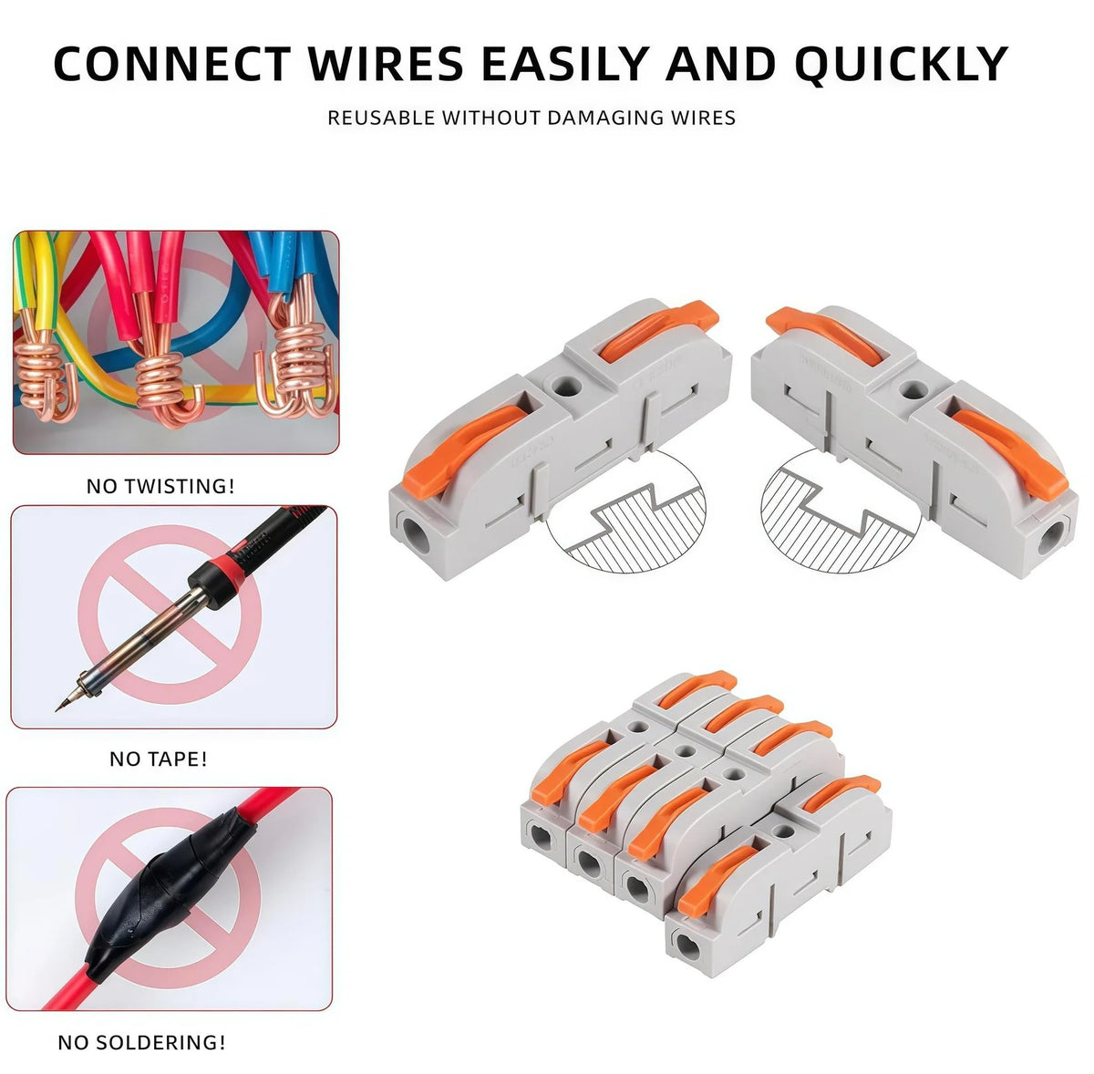 Quick-Lever Wire Connector Kit with Wire Stripper – 24-12 AWG, 50/100 Pcs