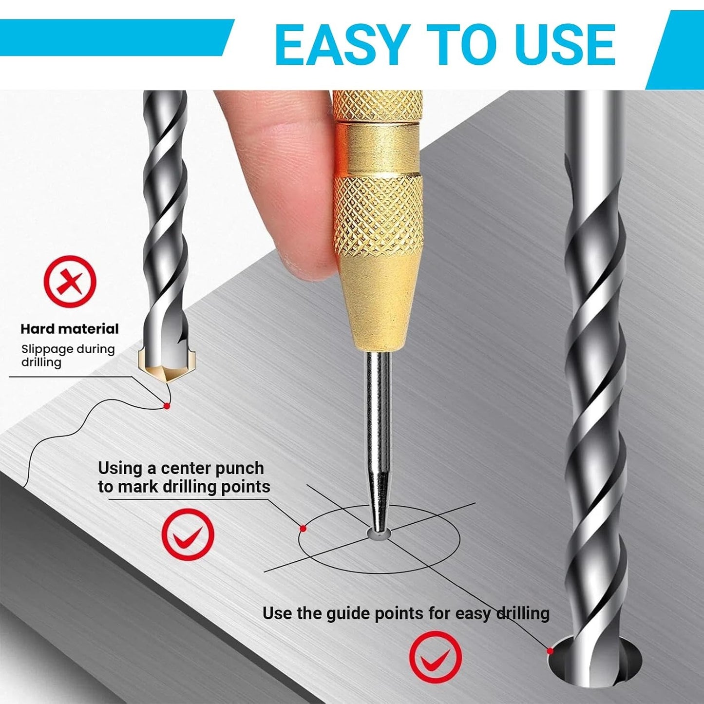 2-Pack Automatic Center Punch – 5" Spring-Loaded Brass Tool for Metal, Wood & Glass