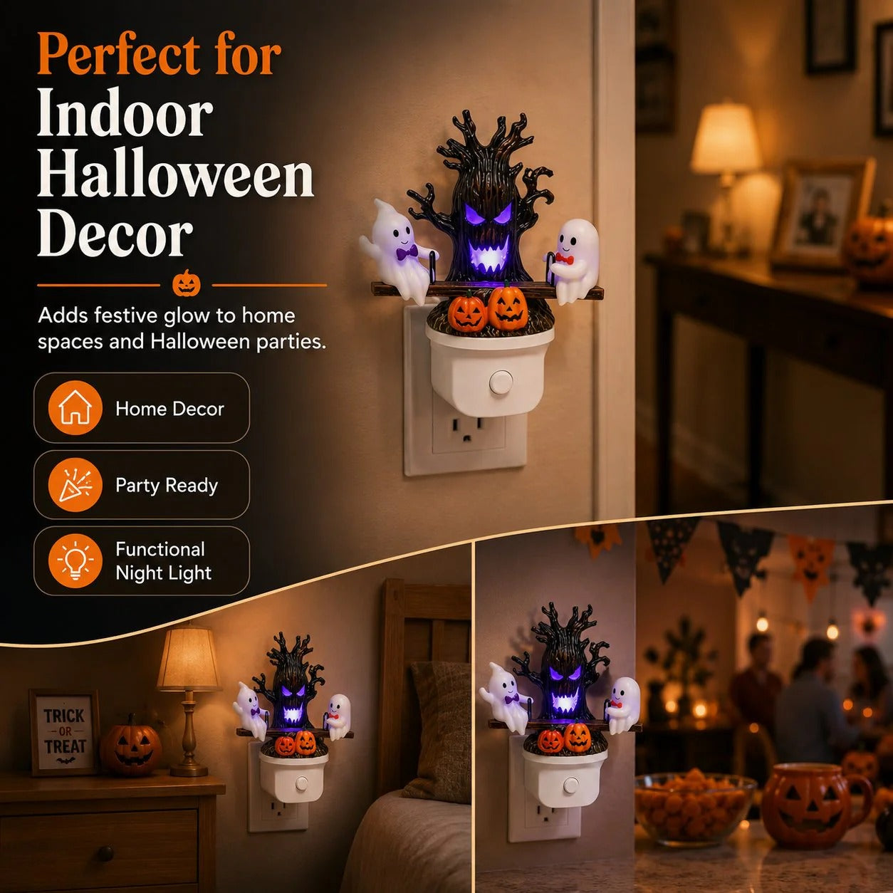 Animated Seesaw Ghost LED Night Light – USB Plug-In, Cute Spooky Glow