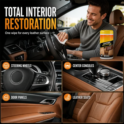 3-in-1 Leather Car Cleaning Wipes with UV Protection
