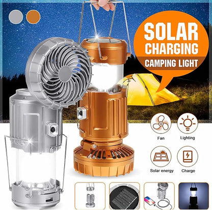 Solar Camping Lantern Fan Rechargeable LED Light Power Bank