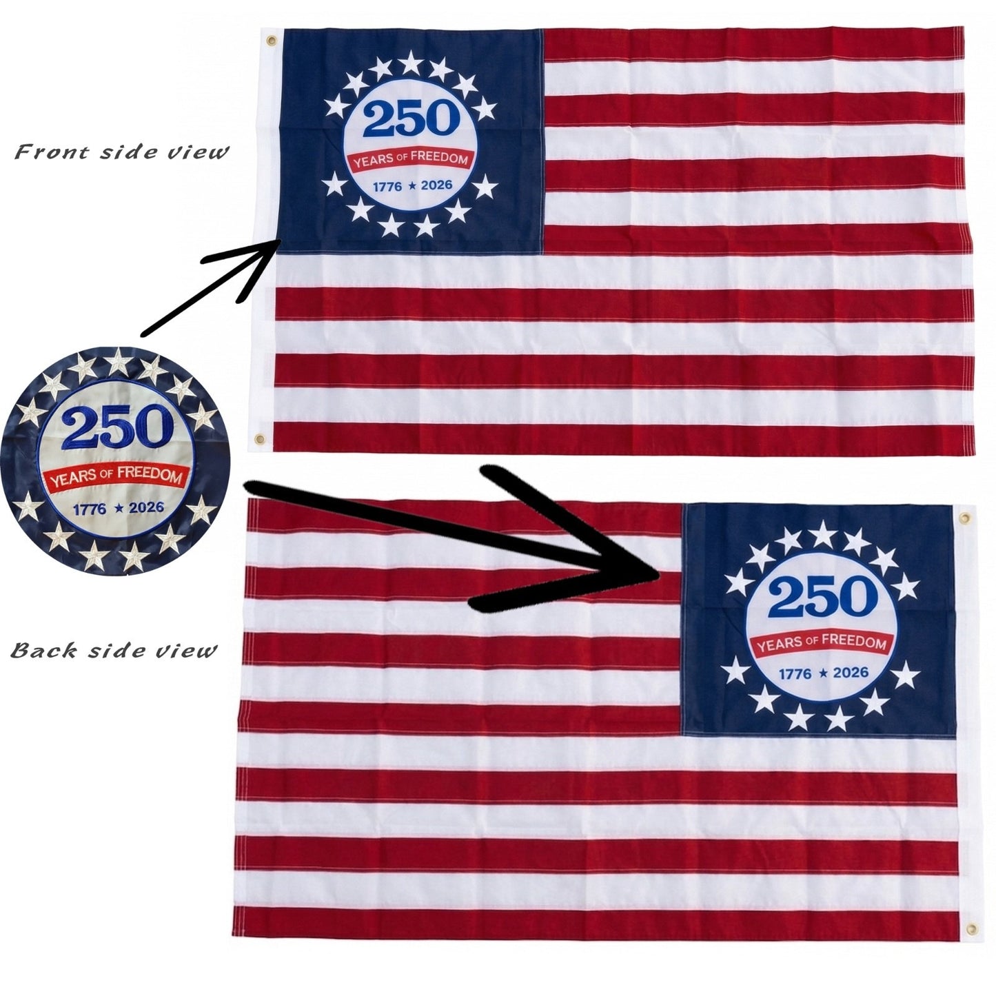 250th Anniversary USA Flag Double Sided Embroidered Nylon