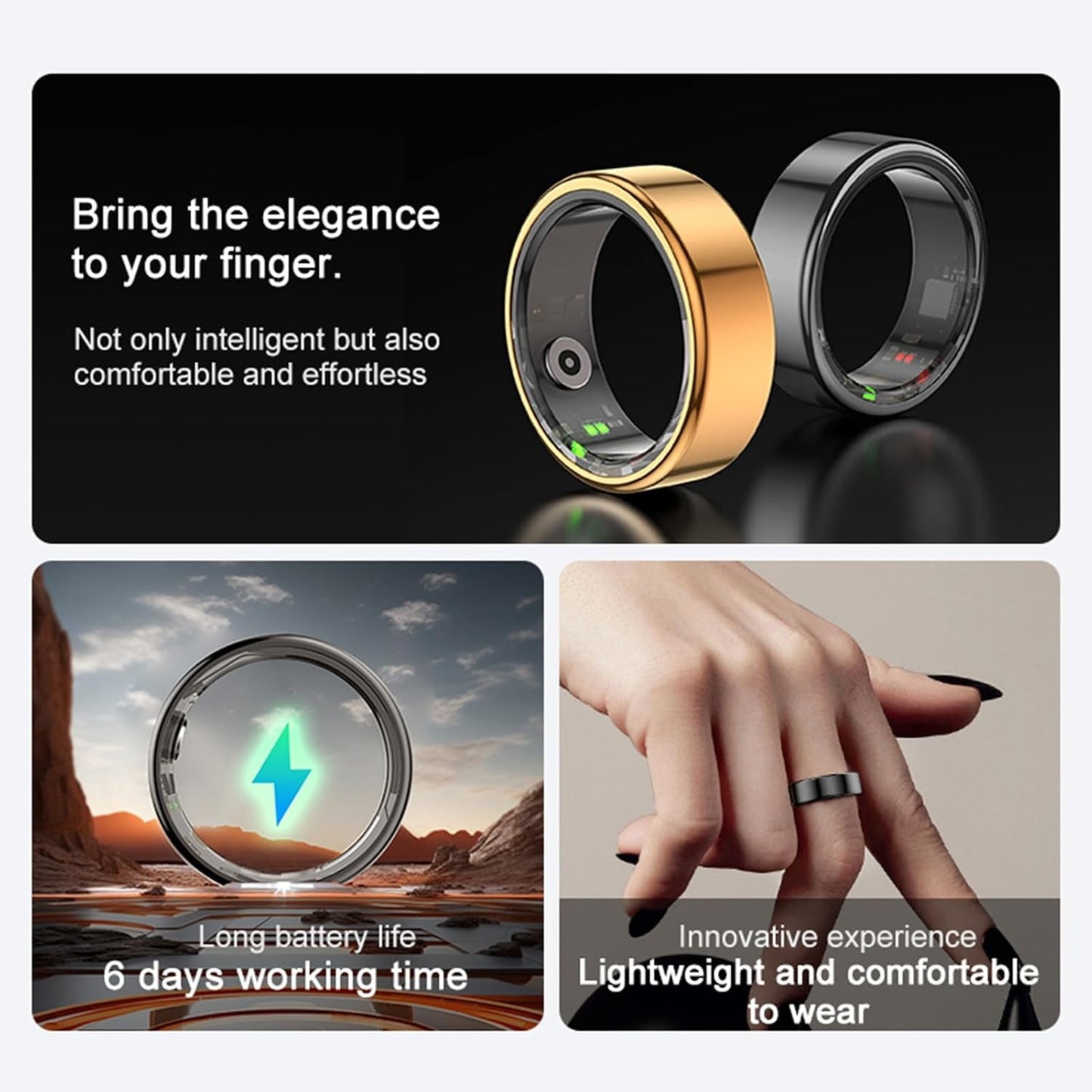 Smart Health Ring Fitness Tracker Sleep Monitor No Subscription