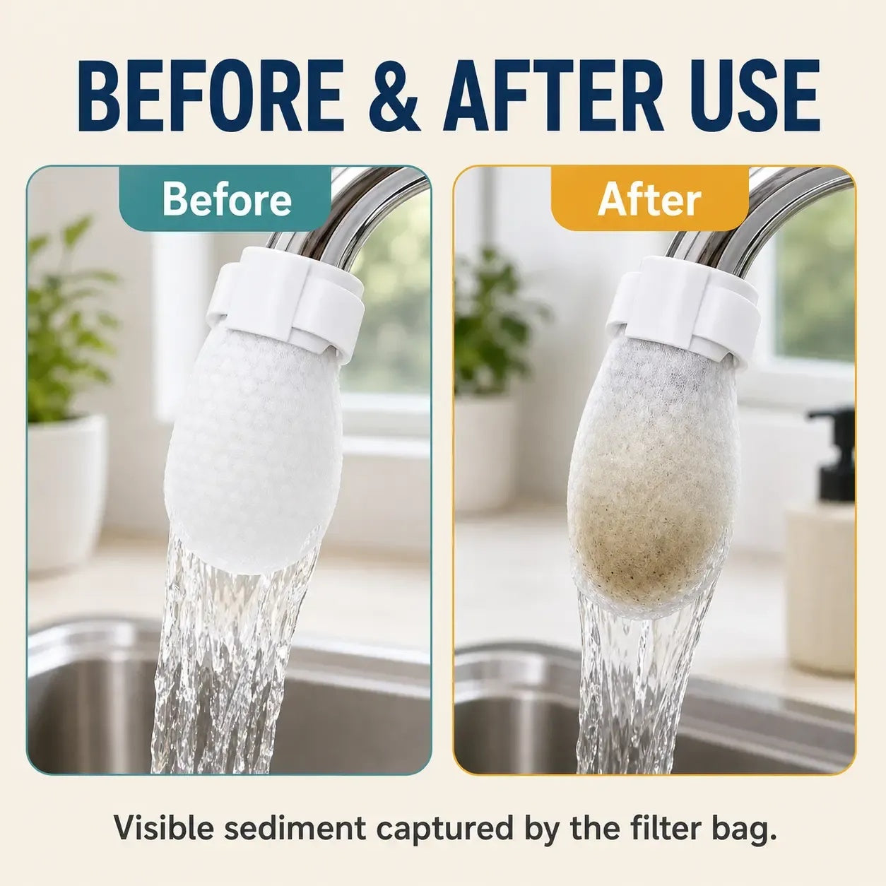 50-Pack Cotton Faucet Filter Bags – Splash-Free, Sediment-Free Water
