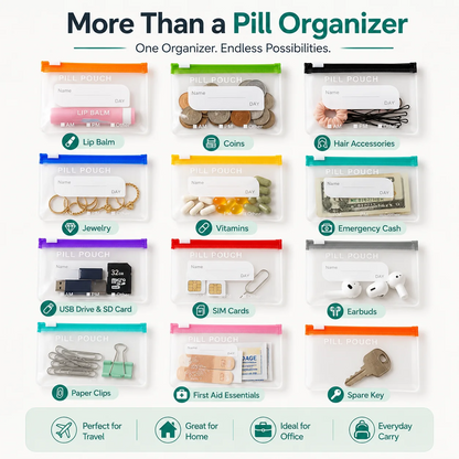 A8 14-Pouch Weekly Pill Organizer – Waterproof, Color-Coded Travel Storage