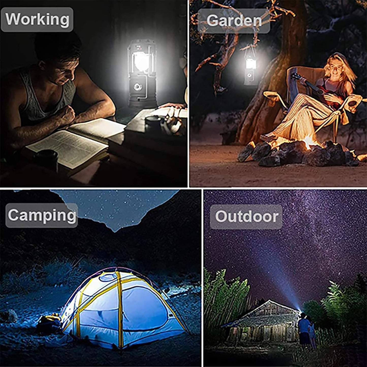 Solar Camping Lantern Fan Rechargeable LED Light Power Bank