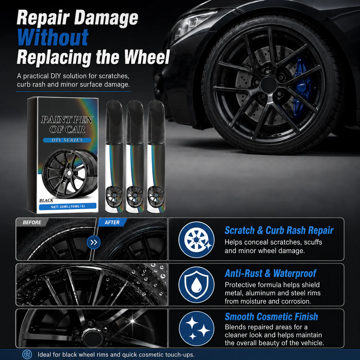 Wheel Scratch Eraser Pen – Instant Rim Repair, Perfect Color Match