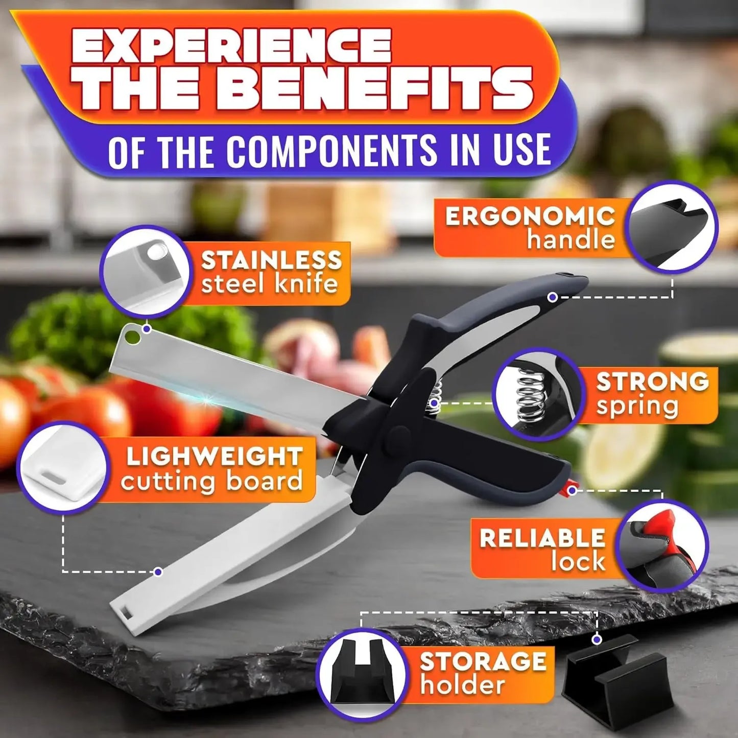 2-in-1 Kitchen Scissors & Cutting Board – Stainless Steel Shears with Safety Lock