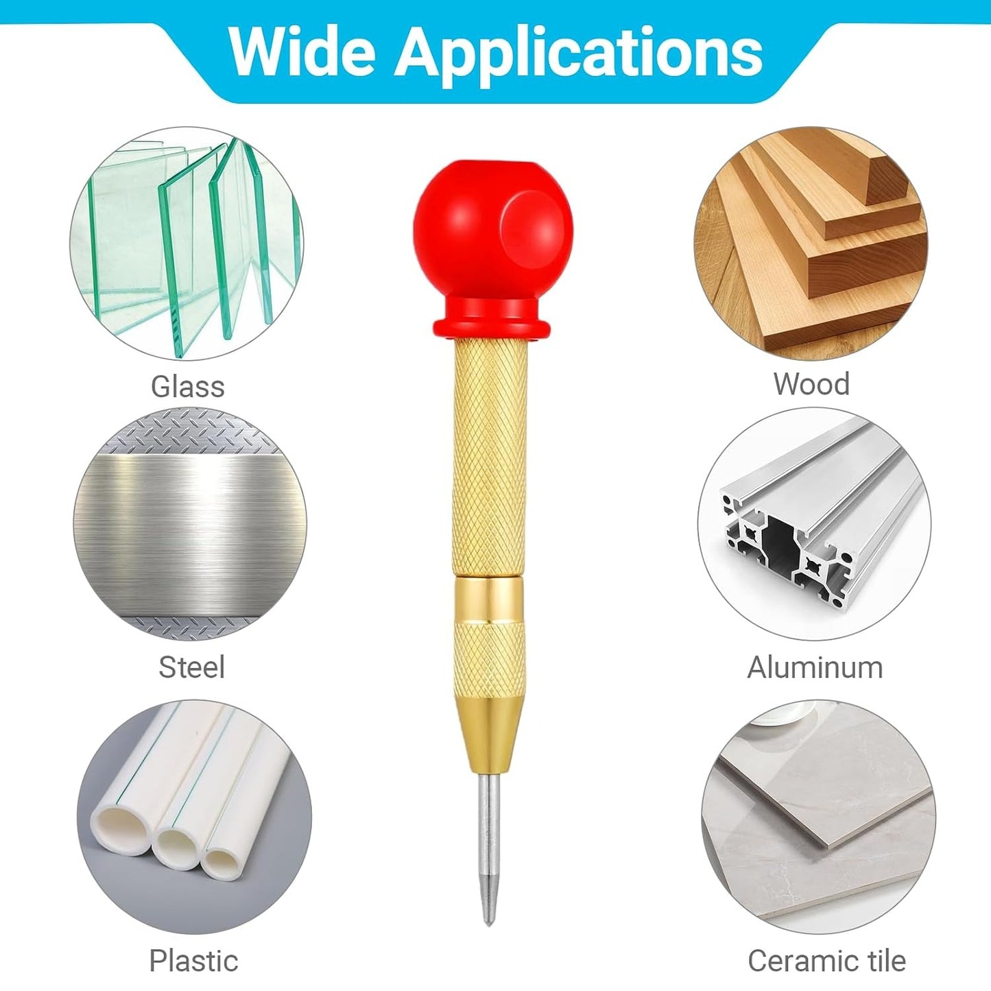 2-Pack Automatic Center Punch – 5" Spring-Loaded Brass Tool for Metal, Wood & Glass