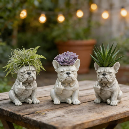 Funny Bulldog Planter Pot – Resin Succulent Holder, 3 Attitudes