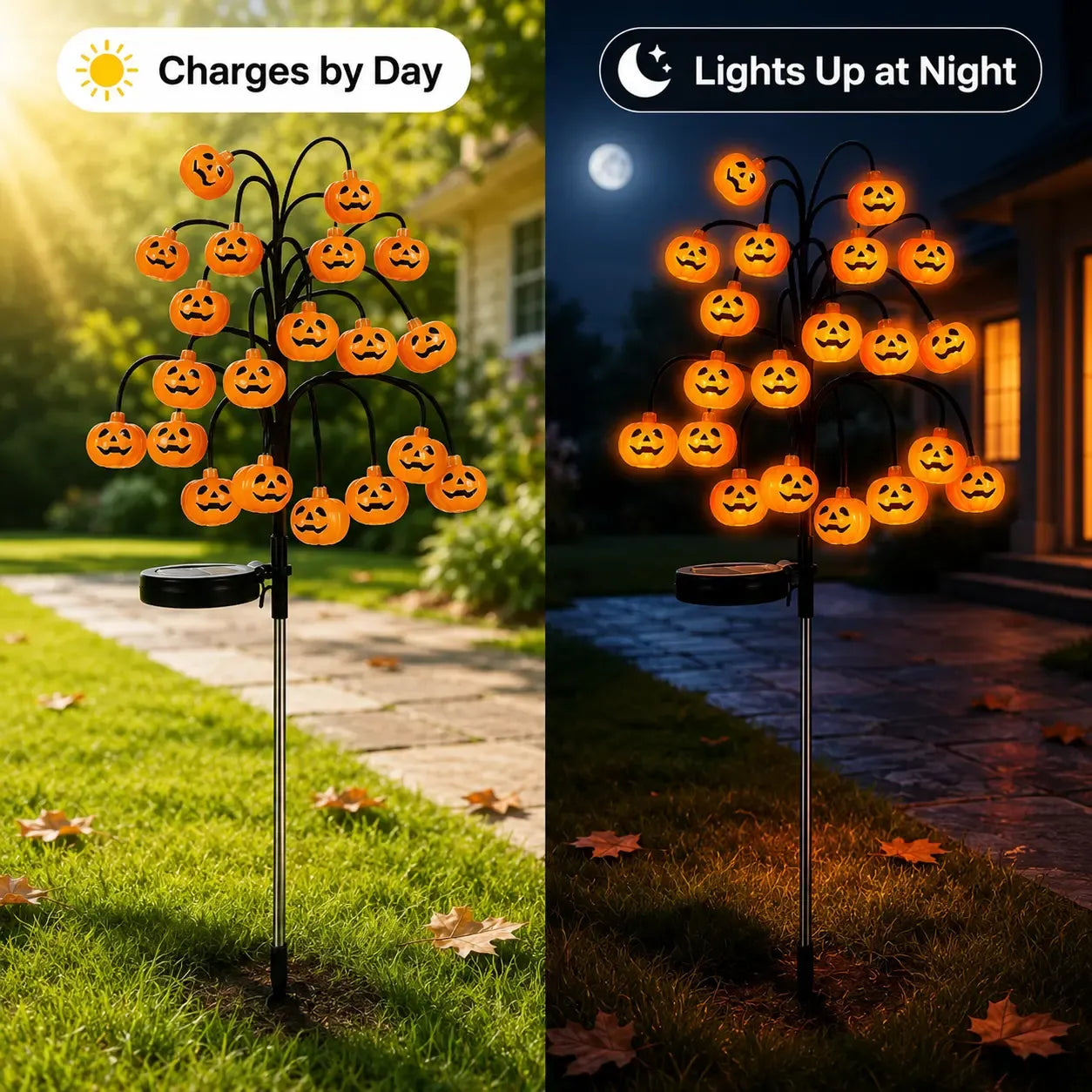 20-LED Halloween Solar Stake Lights – 4 Spooky Styles, 8 Modes, Auto On/Off
