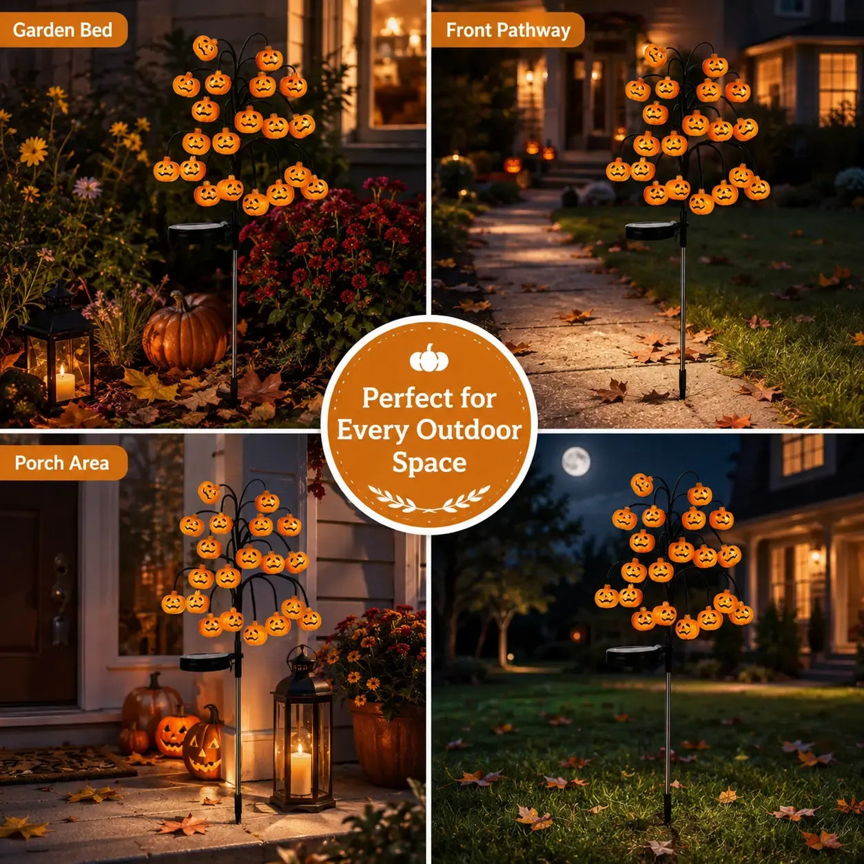 20-LED Halloween Solar Stake Lights – 4 Spooky Styles, 8 Modes, Auto On/Off