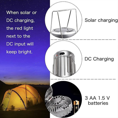 Solar Camping Lantern Fan Rechargeable LED Light Power Bank