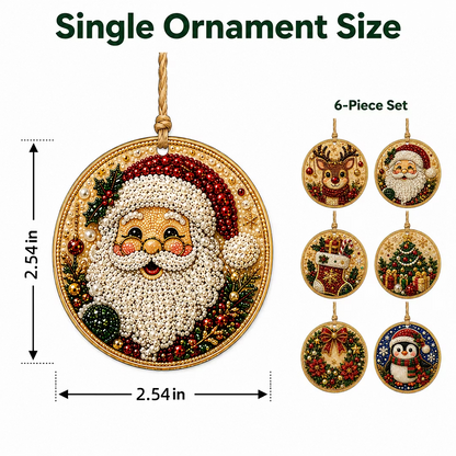 6Pcs DIY Wooden Christmas Tree Diamond Painting Ornaments