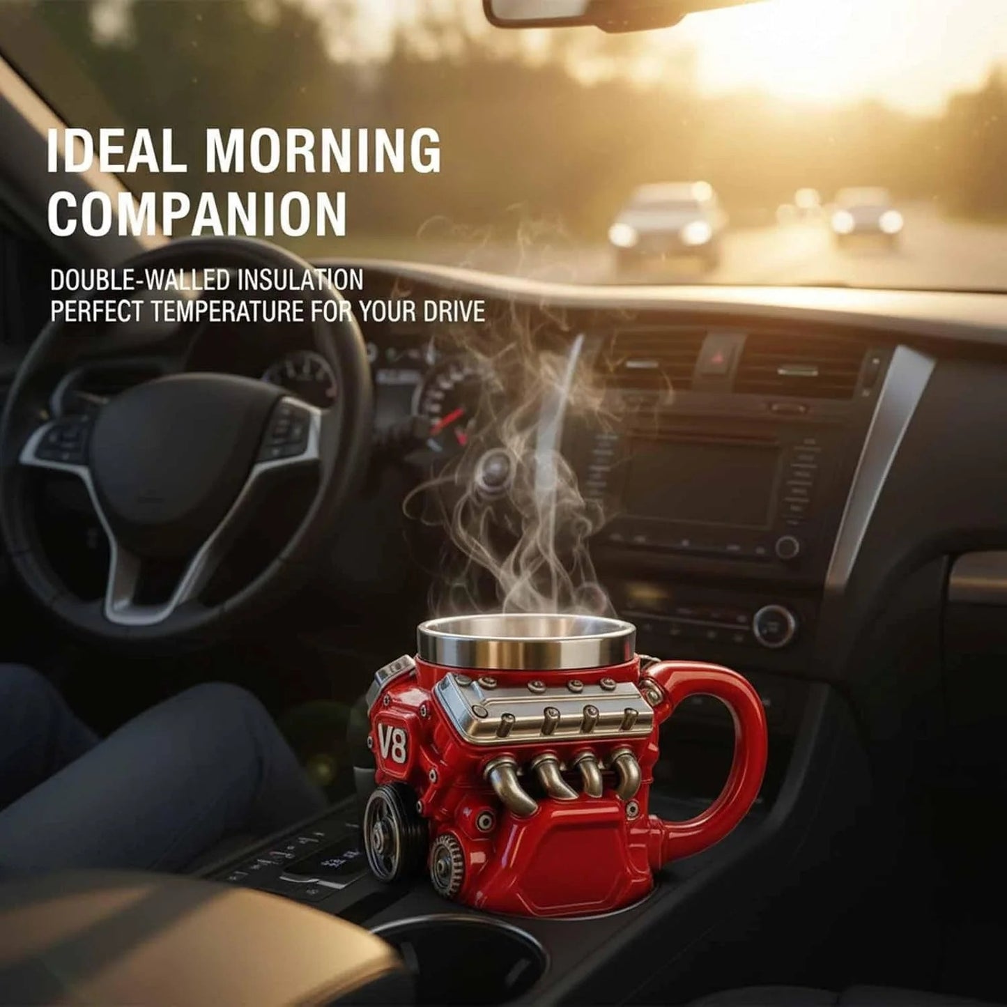 V6/V8 3D Engine Stainless Steel Mug — Rev Up Your Morning