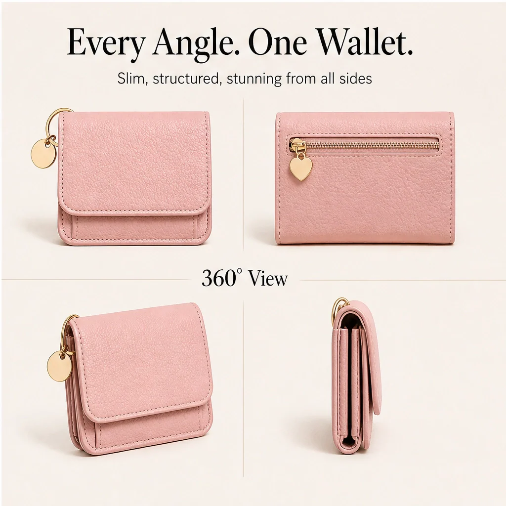 Women's Slim Tri-Fold RFID Wallet – Zip Pocket, Keychain