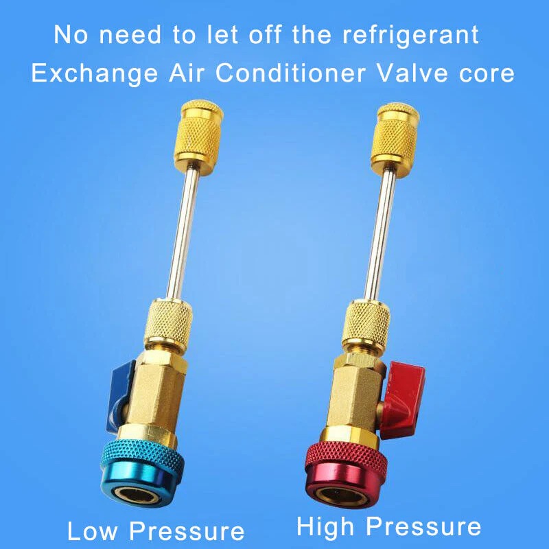 R134A AC Valve Core Service Kit – High & Low Pressure Remover, 10 Valve Cores & Wrench